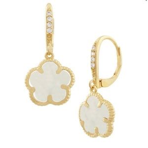 Flower 14K Yellow Goldplated, Mother-Of-Pearl & Cubic Zirconia Drop Earrings